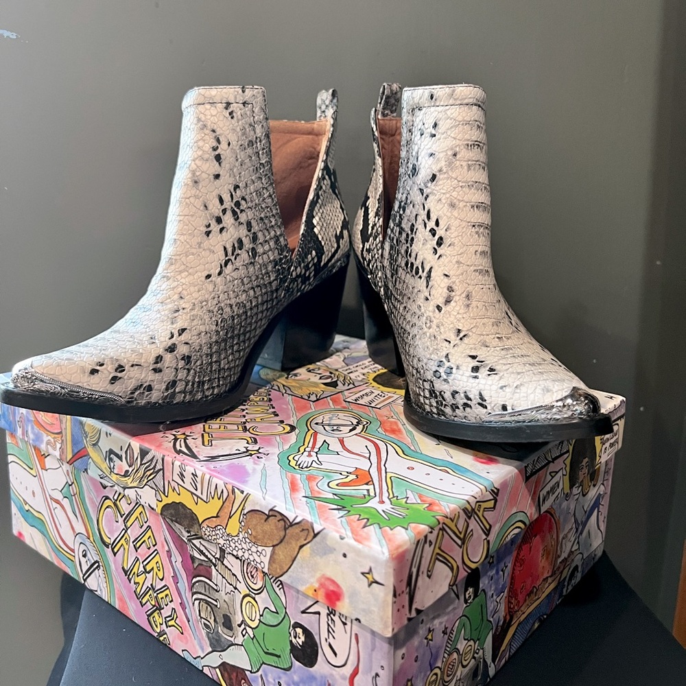 COPY - Jeffrey Campbell Grey Snakeskin Cromwell Pointed Western Ankle Boots